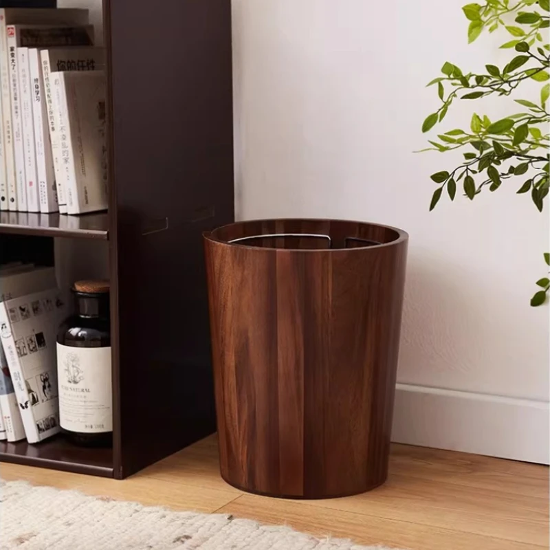 

Retro Acacia Wood Trash Can Large Capacity Bedroom Waste Bin for Home Living Room Bathroom Garbage Bin Simple Office Wastebasket