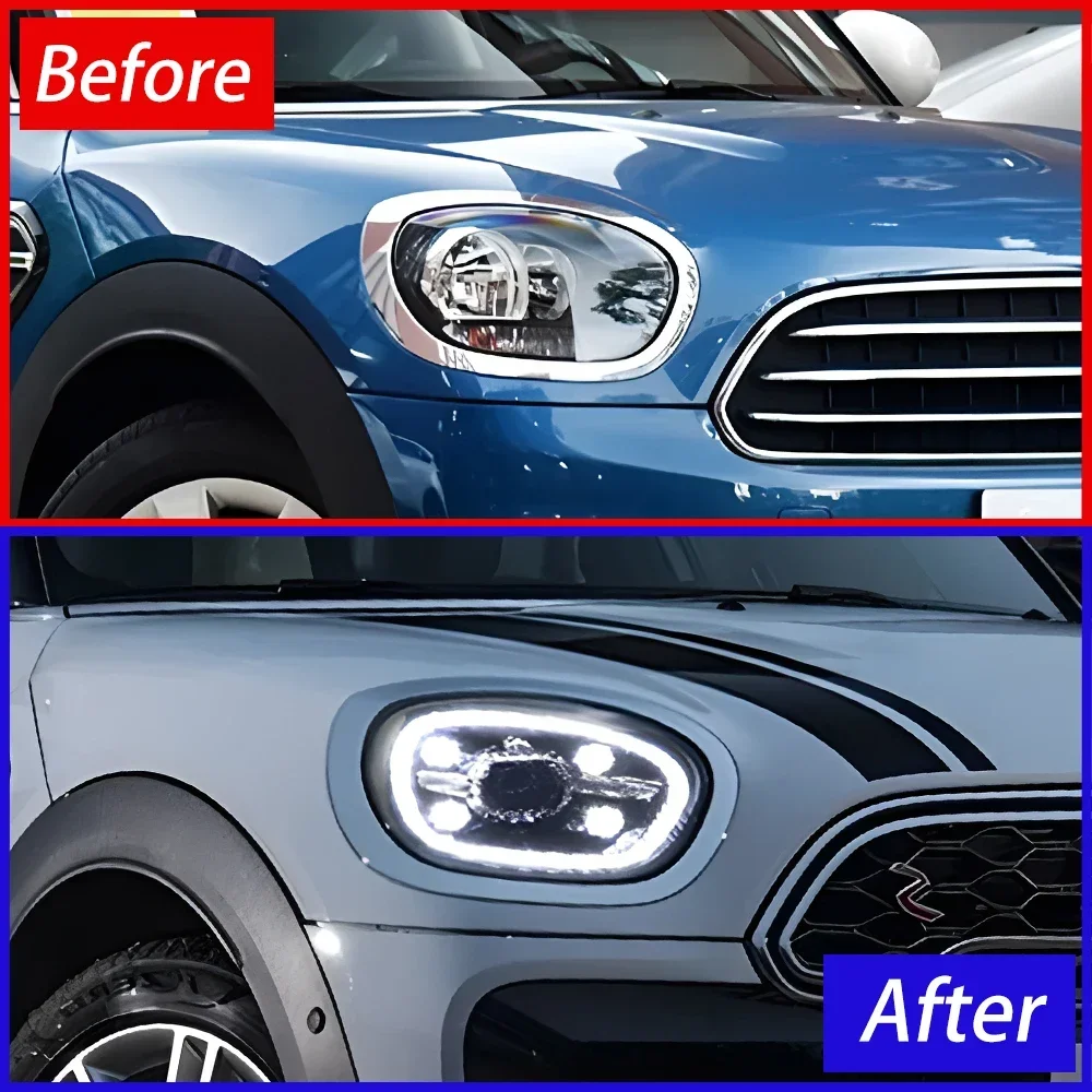 مجموعة مصابيح رأس السيارة لـ 2017-2020 Mini Countryman F60 ترقية بلورات تصميم LED ملحقات عدسة العرض الأمامي للسيارات