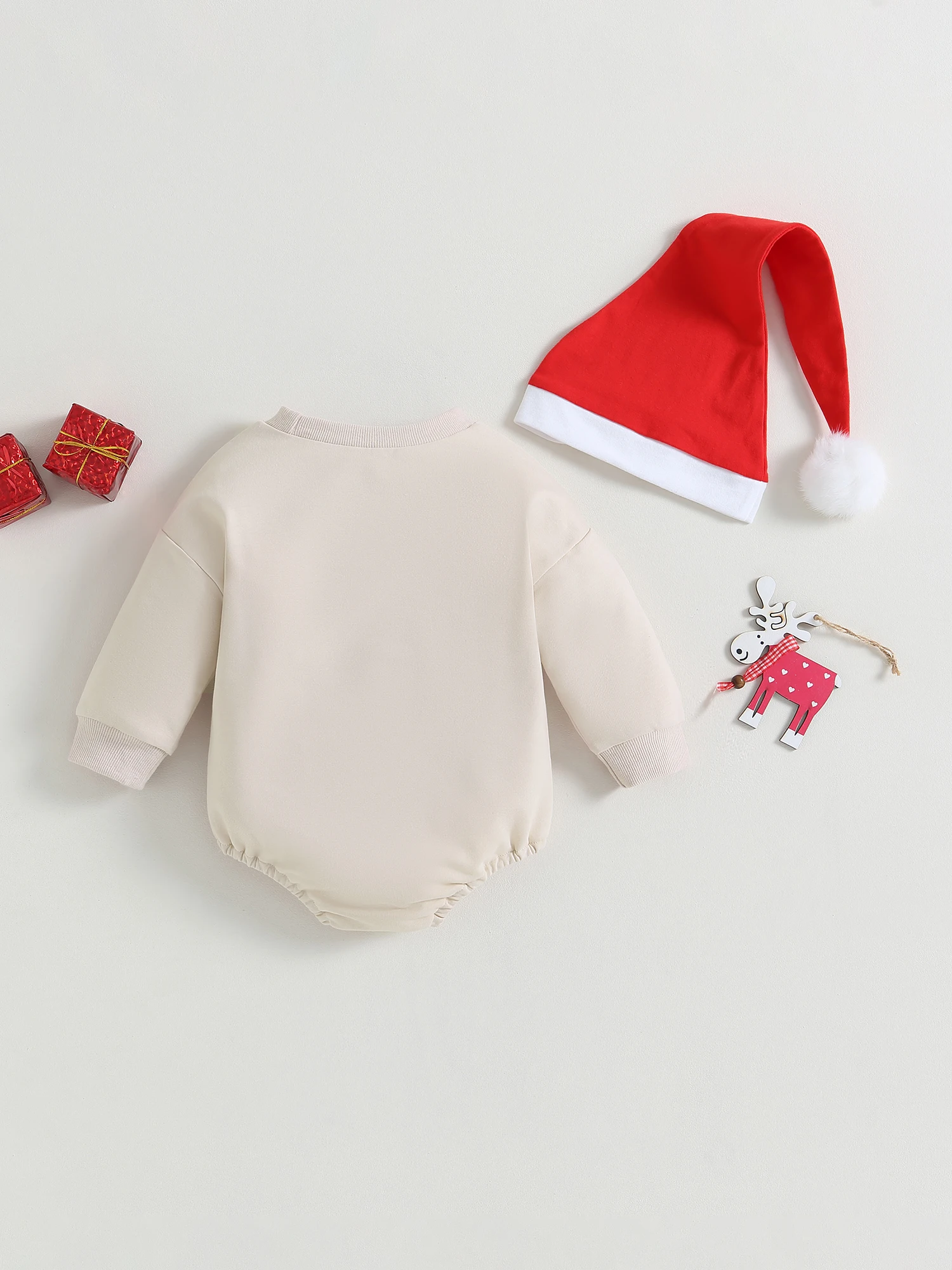 Cute Santa Claus Print Jumpsuit with Matching Hat Festive 2-piece Christmas Outfit for Infant Boys and Girls