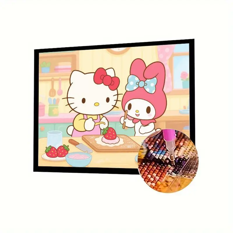 

1PC 5D Full Drill Diamond Painting Kit, Hello Kitty & My Melody Baking Fun Cartoon Diamond Art, Cute Sanrio Characters DIY Rhine