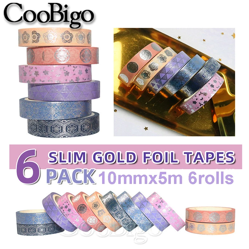 1Set Bronzing Washi Tape Decor Masking Tapes Adhesive Sticker Photo Album Scrapbooking Stationery Diary Gift Wrapping DIY Crafts