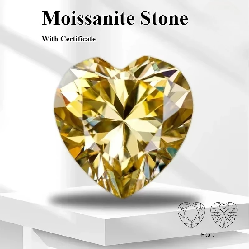 Großhandel Moissanit-Stein Zitronengelbe Farbe Herzschliff Laborgezüchteter Diamant für Damen Hochwertige Schmuckherstellungsmaterialien mit Zertifikat – Detail 1