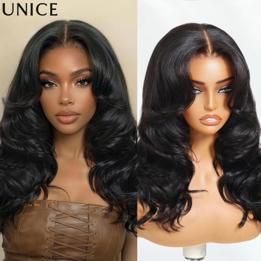 UNice Butterfly Cut 180% Density 7x5 Lace Body Wave Human Hair Wig With Feathered Layers Pre Cut Pre Bleached Glueless Wig
