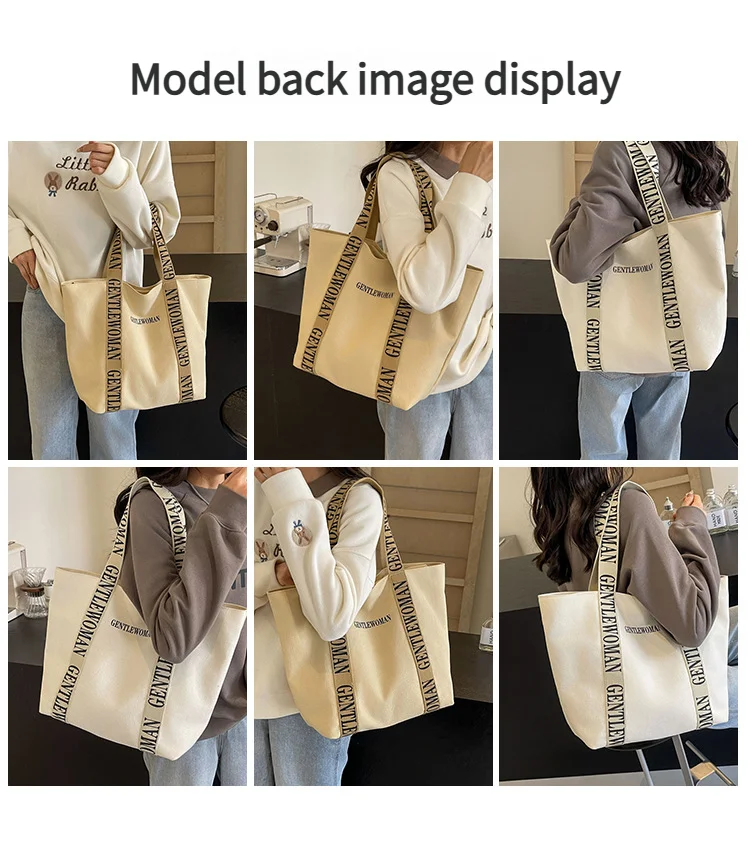

Fashion canvas tote bag eco-friendly reusable large capacity shoulder bag foldable shopping bag