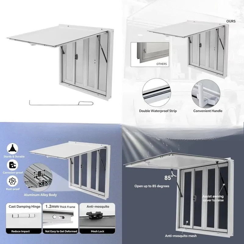 Caravan RV Aluminum Service Window with Awning Door Double Waterproof Strip Hydraulic Rod