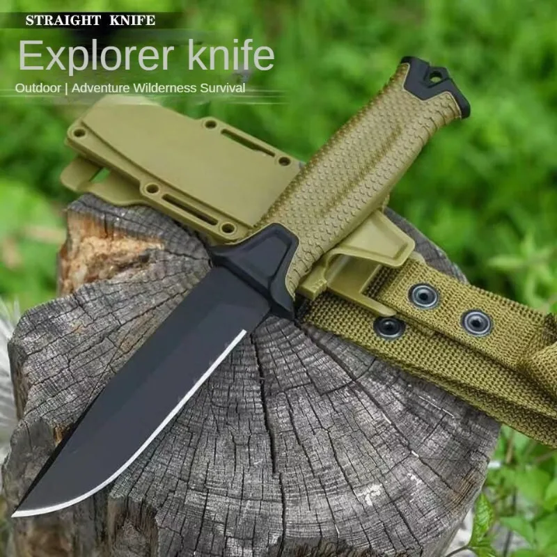 outdoor self-defense survival straight knife portable edc camping hunting fishing rescue multi-function tool knife belt K sheath