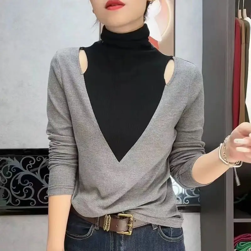 

Long Sleeved T-shirt Women's High Neck Stylish and Versatile Design Korean Version, Versatile and Slimming Top