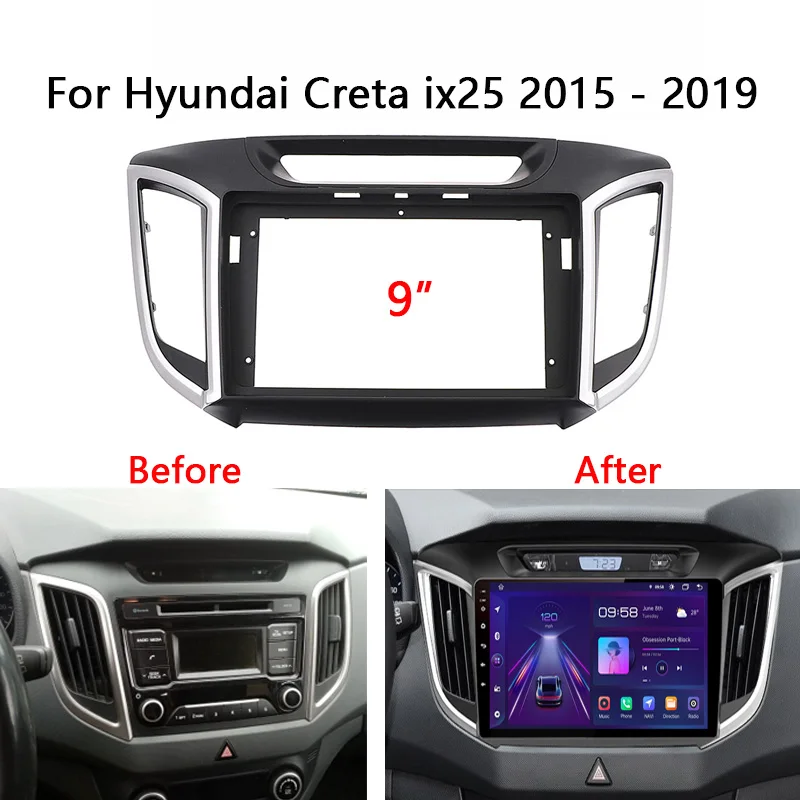 Car Radio Fascia For Hyundai Creta IX25 2015 2016 2017 2018 2019 Auto Stereo Head Unit Install Dash Panel Frame Kit