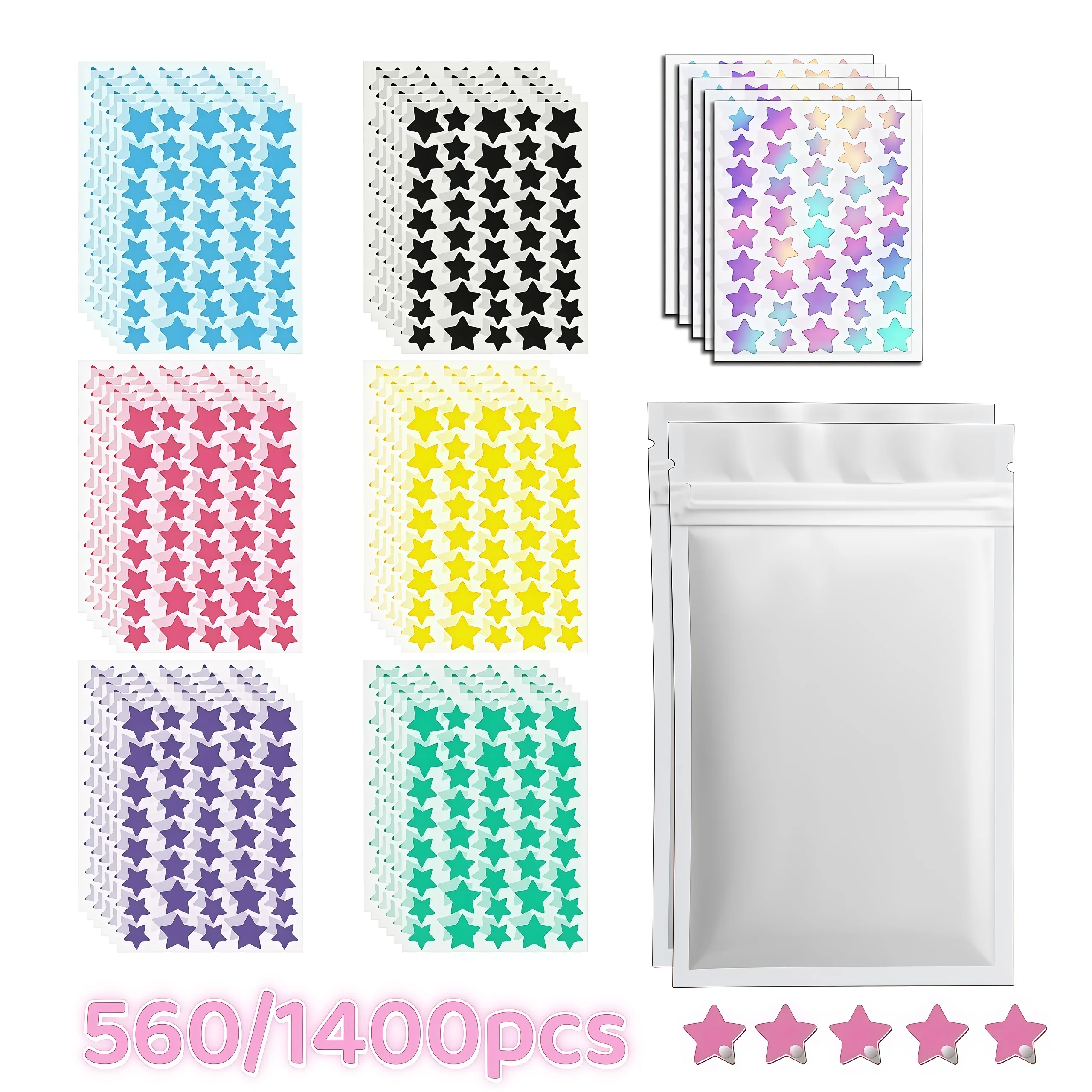 560/1400pcs Deep-Cleansing 7-Color Star Patch Set — Multitone Unisex Spot Cover Stickers for All Skin Types