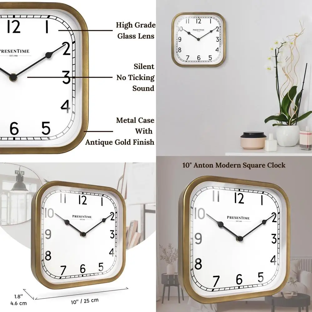 

Часы & Co 10" Anton Vintage Square, бесшумные, без тикания, настенные и настольные 2-в-1, для полки и стола, декор для столешницы, антикварный стиль