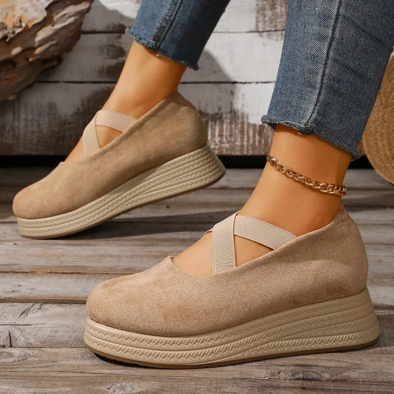 

Platform Trifle Straw Weave Mary Jane Shoes 2025 New Spring and Autumn Cross Casual Single Shoes with Wedge Heel for Women