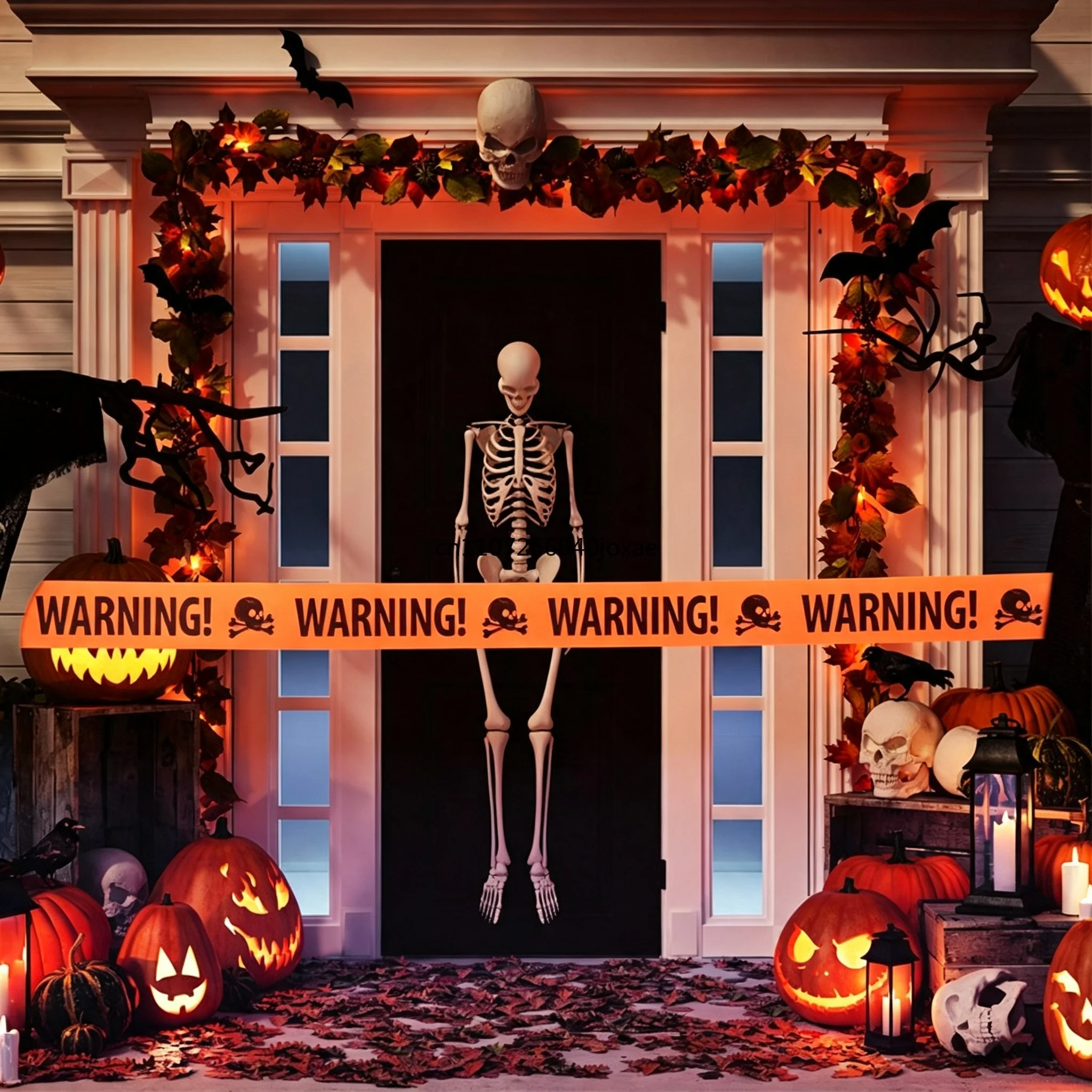Halloween Danger Tape Yellow Red Barricade Line with Bold Caution Lettering for Horror Party Haunted House Scary Scene Decor