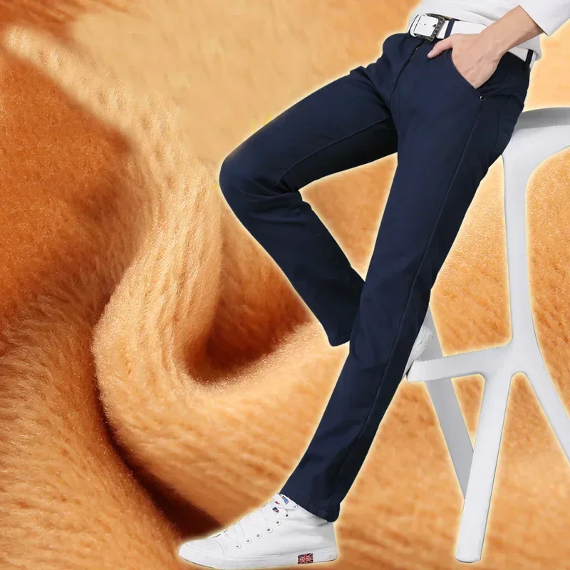 Winter New Men's Warm Casual Pants Classic Style  Fashion Thicken Slim Fit Fleece Trousers Black Blue Khaki Brand Clothes