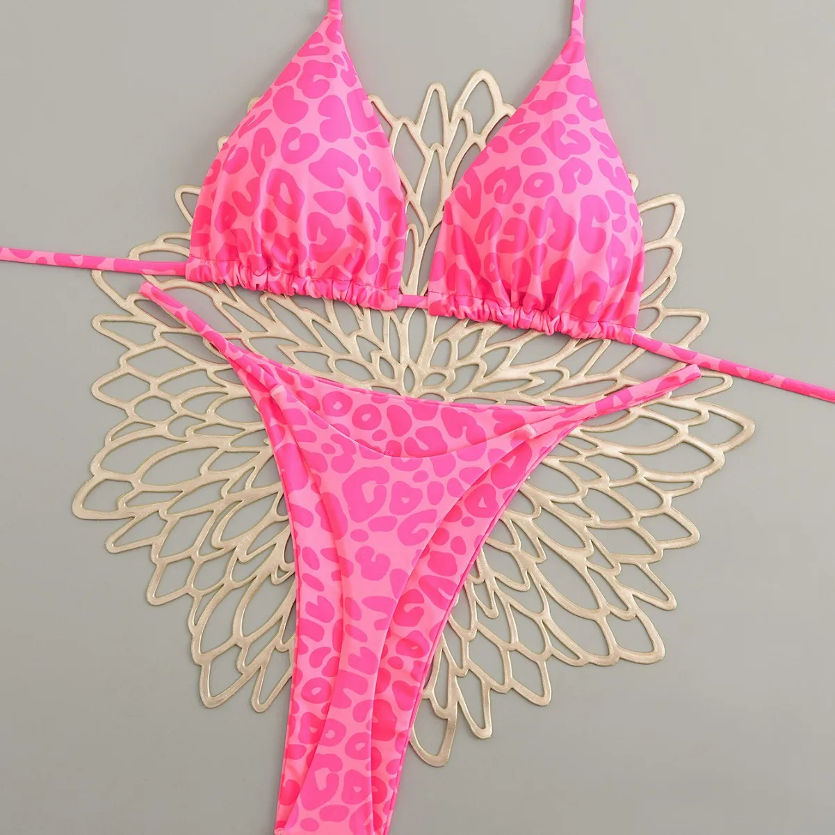 

Sexy Pink Leopard String Bikini Push Up Brazilian Bikinis Women Triangle Swimsuit Thong Swimwear Patchwork Beach Bathing Suit