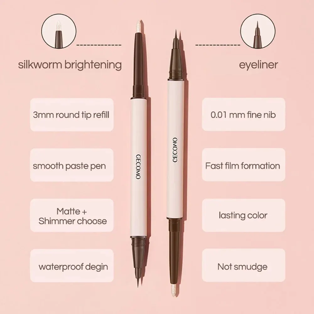 GECOMO Double-ended Lying Silkworm Pencil with 0.01mm Eyeliner Shimmer Eyeshadow Makeup