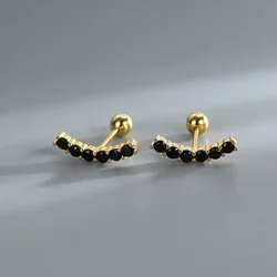 Geometric Radian Black & White Zircon Screw Stud Earrings for Women Minimalist Jewelry Crystal Accessories