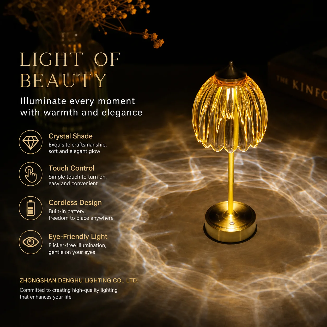 WWPPU Flower Table Lamp, LED Light Source, Bedside Atmosphere Desk Lamp, Rechargeable Module, Touch Control Function, Dimmable B