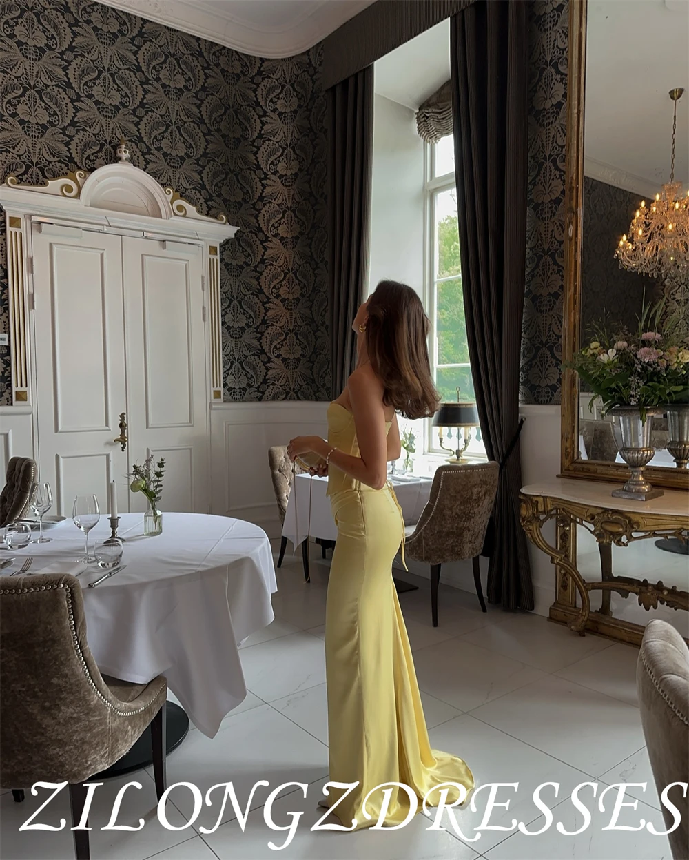 فستان سهرة ساحر بحورية البحر مخصص من الساتان رائع بدون حمالات بدون أكمام فساتين المشاهير الحديثة للمناسبات الخاصة