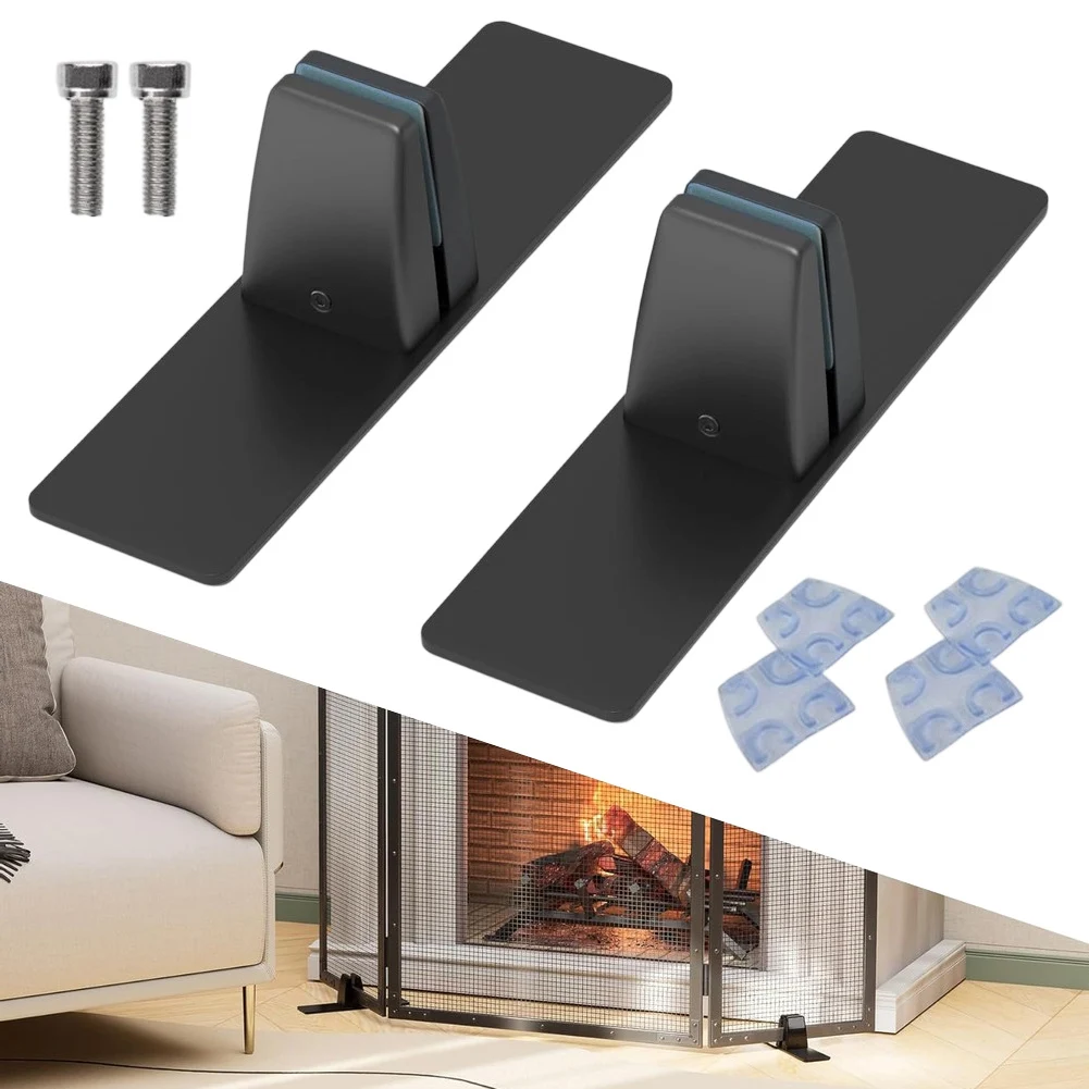 2 Piece Fireplace Screen with For Stand and Stable Aluminum Alloy Bracket System for Glass Panel Fireplace Setup
