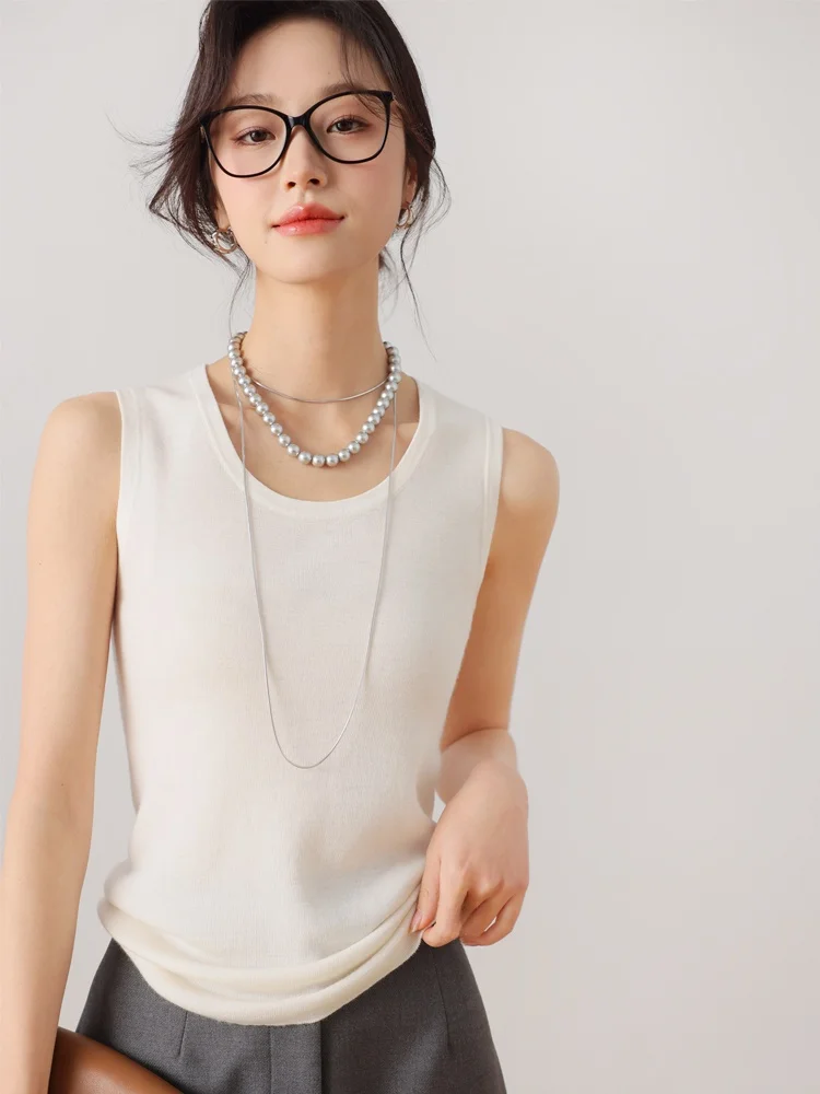 

Base Layer Knitted Vest Women's round Ne Svel Early Spring New Sle Versatile Comfortable Breathable Woolen Material