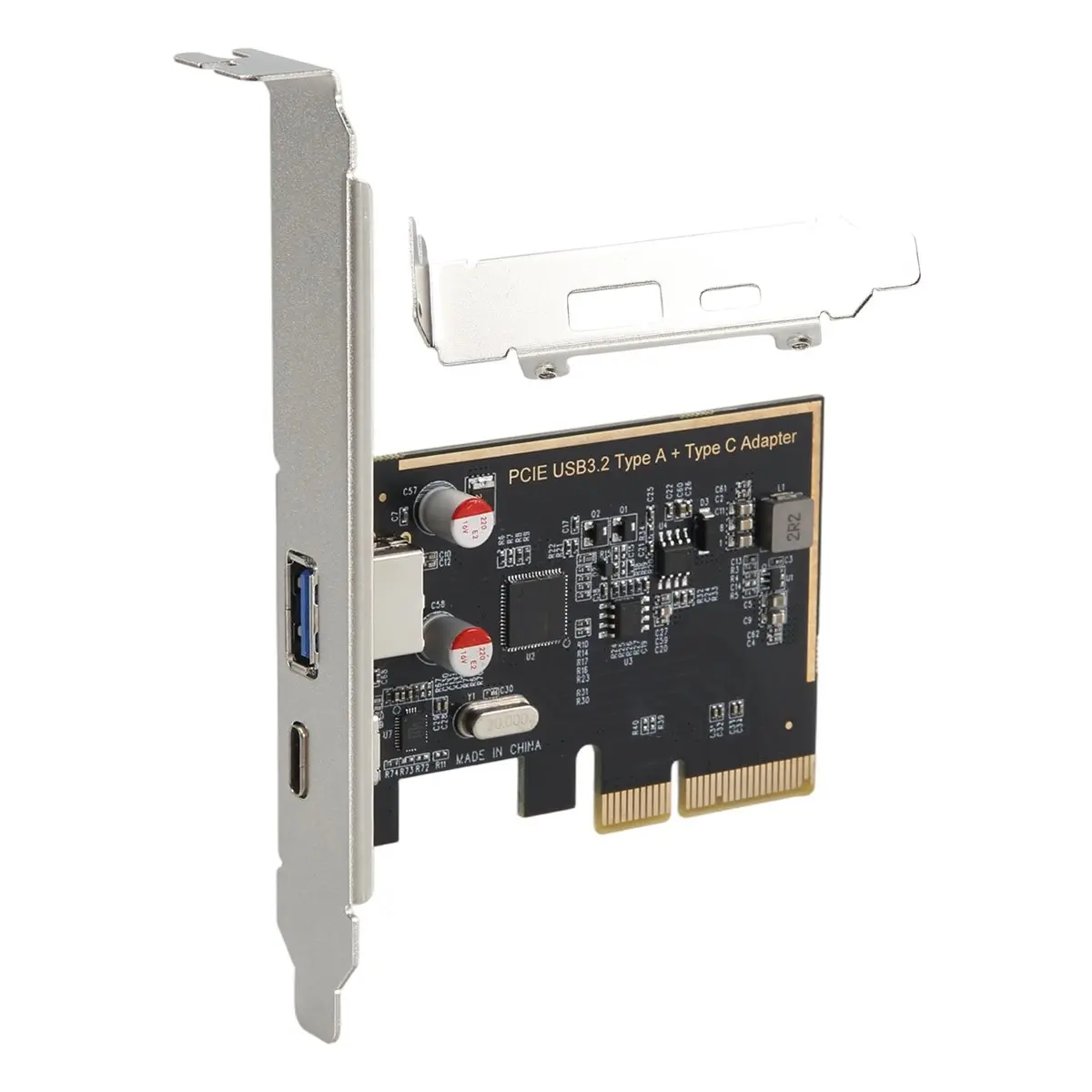 

#38I Motherboard expansion card,3.2 GEN2 10G + Type C 10G Adapter PCI Express X4 Expansion Card (Black)