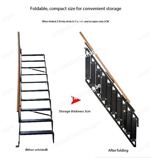 Side-Mounted Wall-Folding Loft Ladder for Indoor Apartment Use, Space-Saving Retractable Attic Stairs