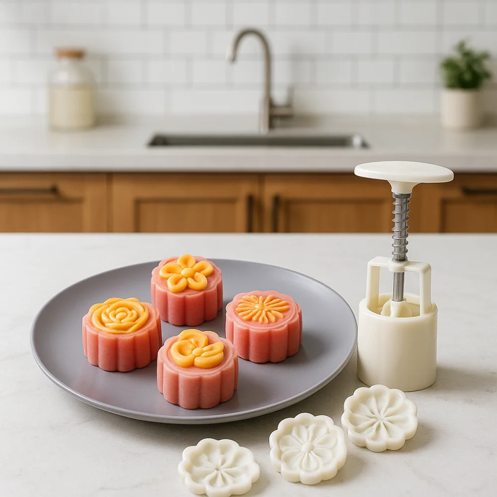 

3D Mooncake Mold Hand-pressed Mini Size Cookie Stamp Mould Flower-shaped Reusable Pastry Making Tools Kitchen DIY