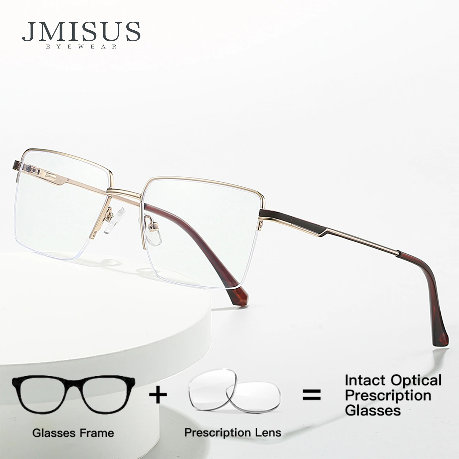 jmisus-ファッションハーフリムレス処方箋メガネ男性光学眼鏡高品質金属長方形累進眼鏡