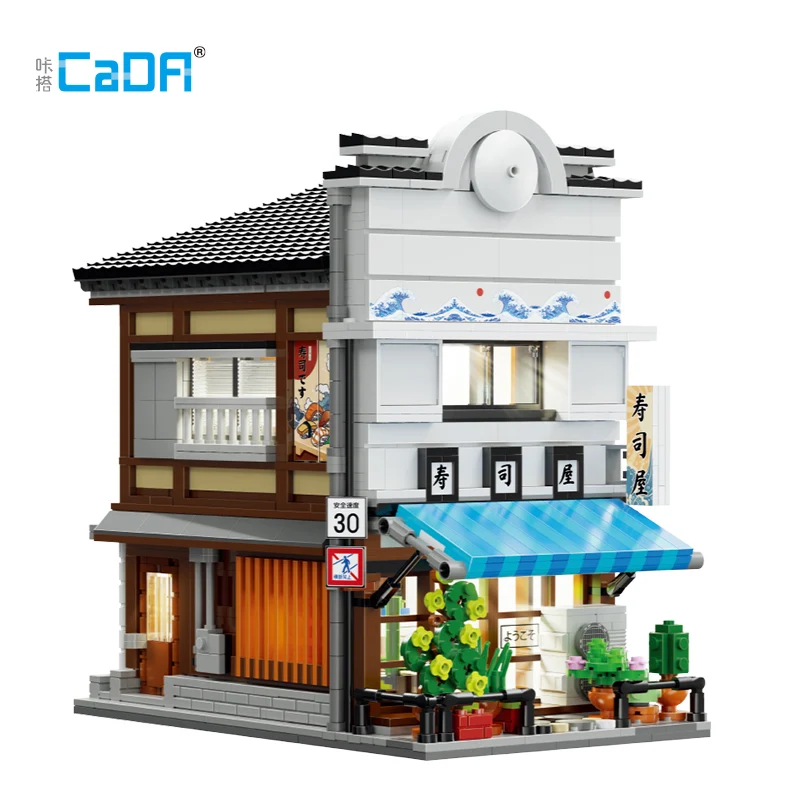 Cada LED Stad Japanse Street View Bricks Winkel LED Japans Gestoomd Broodje Huis Architectuur Bouwstenen Zomer Cafe Speelgoed