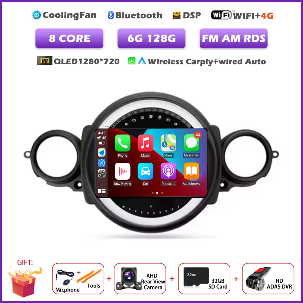 Auto radio voor BMW Mini Cooper R56 R60 R51 2006-2014 Android 16 Auto Carplay Multimedia Draadloze Navigatie Intelligente BT