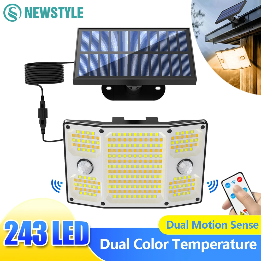 254/243LED أضواء الشمسية في الهواء الطلق حديقة تعمل بالطاقة الشمسية إضاءة أمنية كشاف ضوء محس حركة 3 وضع مقاوم للماء حديقة سقيفة ساحة