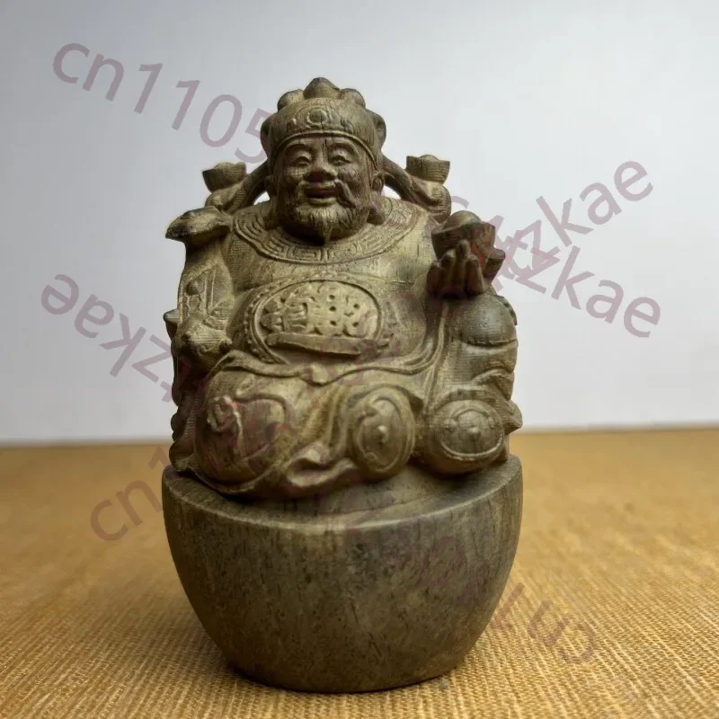 Hand-Carved Agarwood Wealth God Statue - 4.3