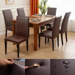 Dining Chair Covers,Solid Pu Leather Waterproof and Oilproof Stretch Dining Chair Protector Cover Slipcover