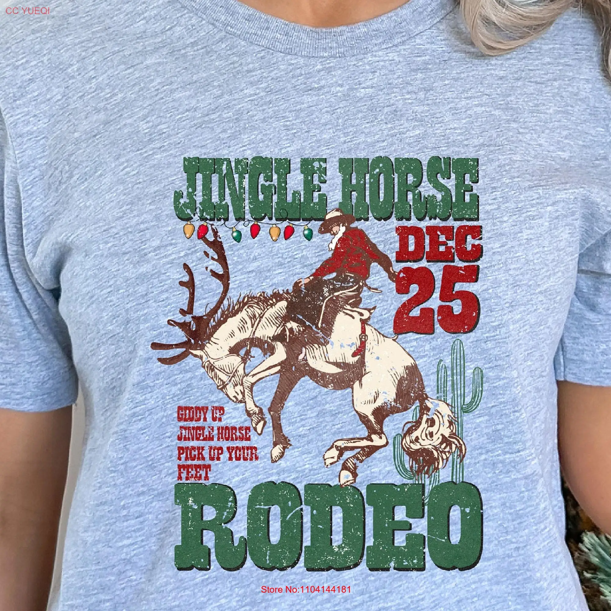 Rodeo Christmas T Shirt Jingle Horse December 25 Retro Vintage long or short sleeves