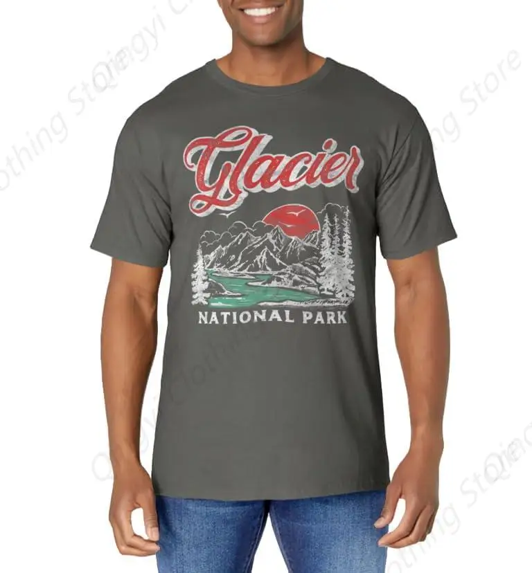 Glacier National Park Retro  Mountains Vintage Graphic T-Shirt