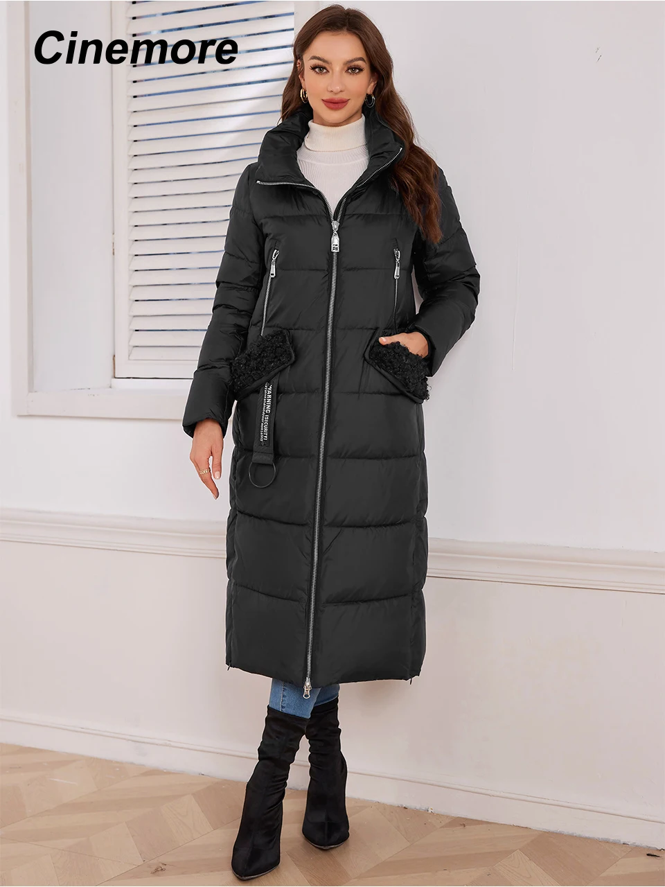 Women's long hooded parkas, warm winter jacket, outdoor clothing, fashion, down, coat, unisex, 1068, 2024