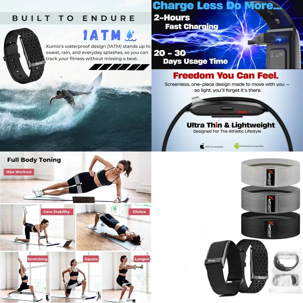 

Безэкранный смарт-трекер здоровья и активности с 3 премиальными эспандерами | Отслеживание частоты сердечных сокращений, сна и активности | Тон, Стрэнг