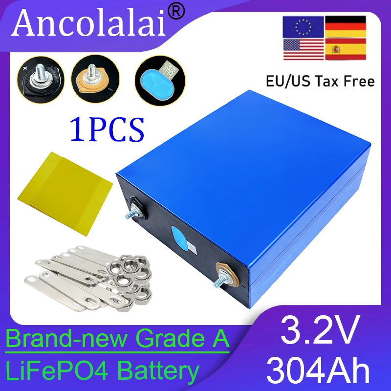 

1PCS 3.2V 304Ah Lithium Iron Phosphate Battery Grade A DIY 12v 24V 304K Electric Vehicle Electric Bicycle RV Solar Inverter
