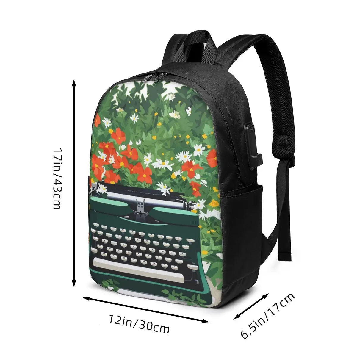 Typewriter With Flowers Abstraction Backpack Travel Notebook Bag Computer College Student School Bag Laptop Shoulder Bags