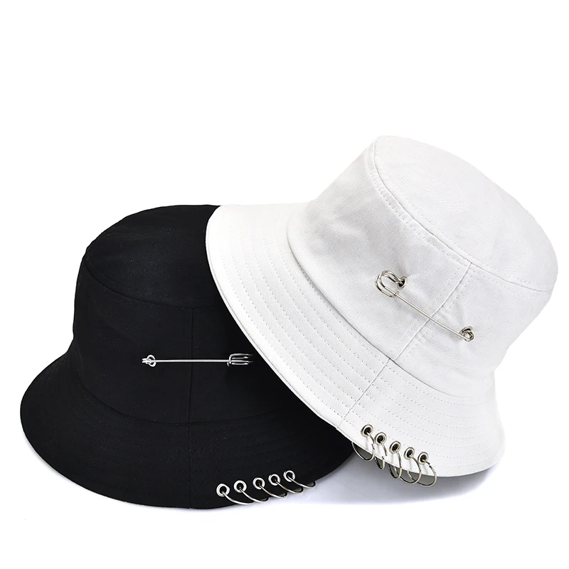 Bocca Y2K Bucket Hat Ring Pin Panama Fisherman Hats Paper Clip Cap For Men Solid Color Hip Hop Caps Cool Outdoor Fashion Gorras