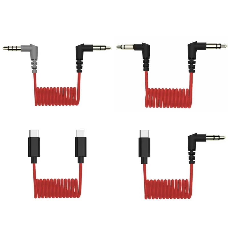 

USB C Microphone Cable 3.5mm TRS/TRRS Plugs Coiled Wire for Seamlessly Connection for Smartphones Camera Recording