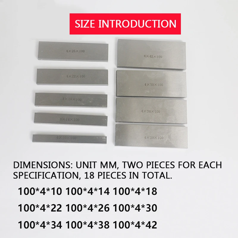 9 Pairs JC-100-4 Parallel Iron Vise Pad Iron Block 4mm Thick Parallel Plate for Precision Clamping and Workholding 100x4