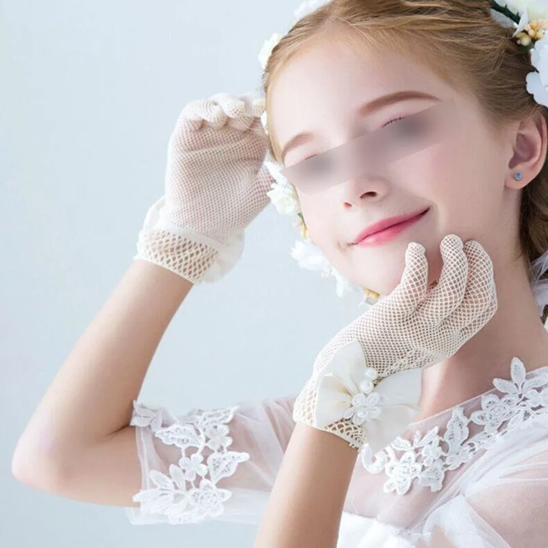 Guantes de malla fina para niños, niñas, niñas, flores, jardín de infantes, guantes de rendimiento para niños