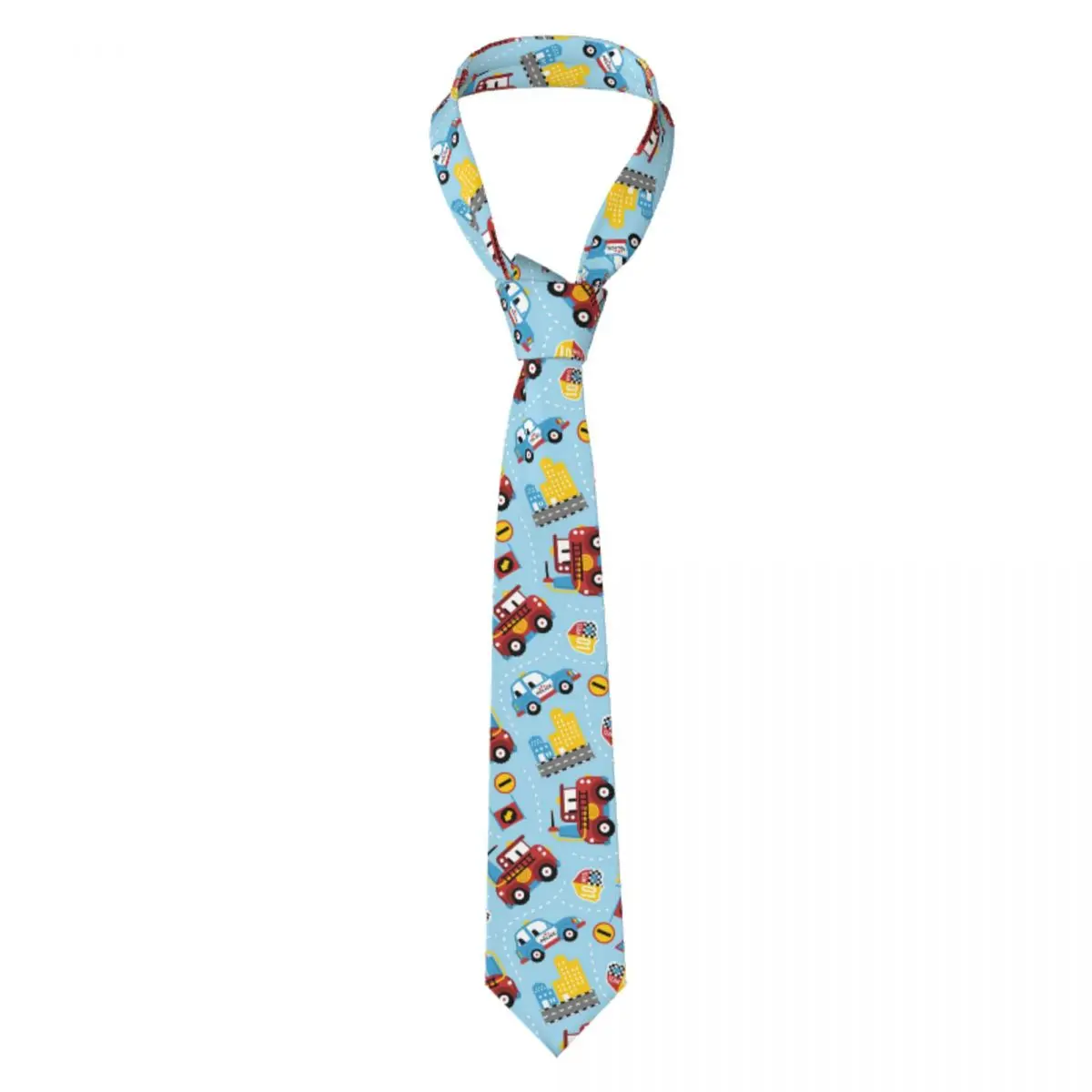 Cartoon Rescue Vehicles With City Traffic Element Tie Necktie Tie Clothing Accessories