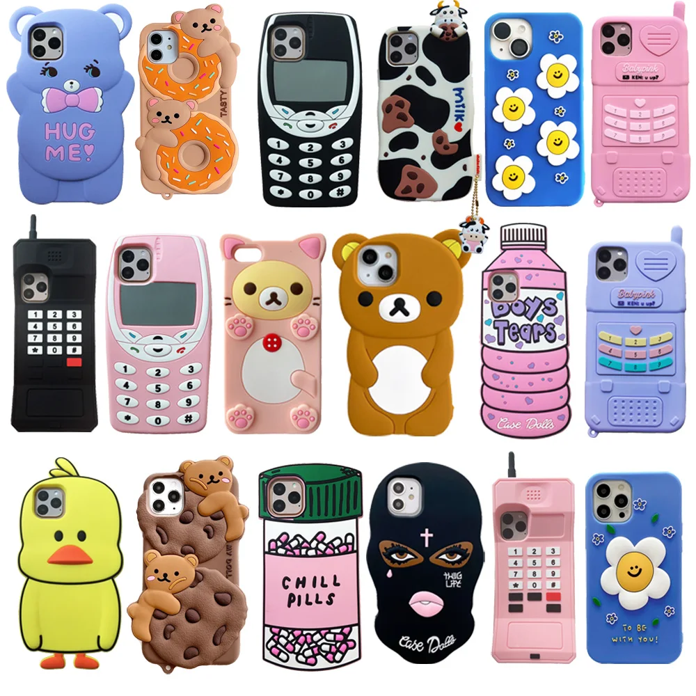 

Camera Protector For iPhone 11 12 13 14 15 15Pro Max 3D Cute Cartoon Cat Soft Silicone Phone Case Back Cover Anti-Screen Broken