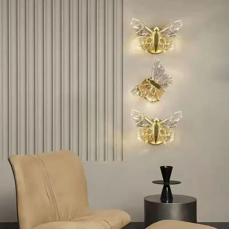 Nordic Designer Acrylic Butterfly Wall Lamps LED Eye Protection Lights Creative Living Room Bedroom Restaurant Corridor Sconces