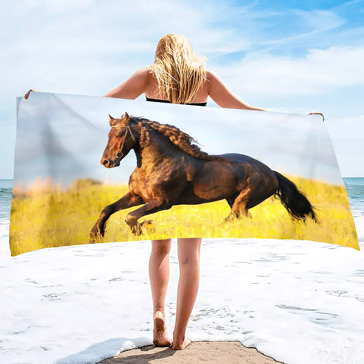 Horses Print Super Soft Beach Towels Oversized Microfiber Bath Towels Quick Dry Absorbent Towel for Adults Men Women Boy Girl