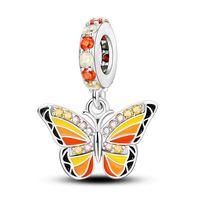 Colgante de plata de ley 925 Original para pulsera Pandora, Animal, mariposa, pluma, flor, cuentas, regalo de joyería para mujer