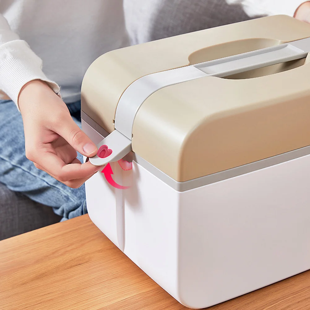 حاوية تخزين الأدوية متعددة الطبقات، صندوق طبي محمول عالي التحمل للاستخدام المنزلي في مكان العمل، مقاس بني L #4