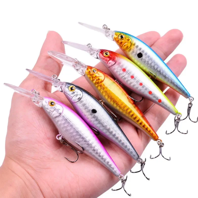 1PCS Colorful Stripe Pattern 11cm 10.5g Hard Bait Minnow Streak Fishing lures Bass Fresh Water Hook Diving Perch Wobbler Fish